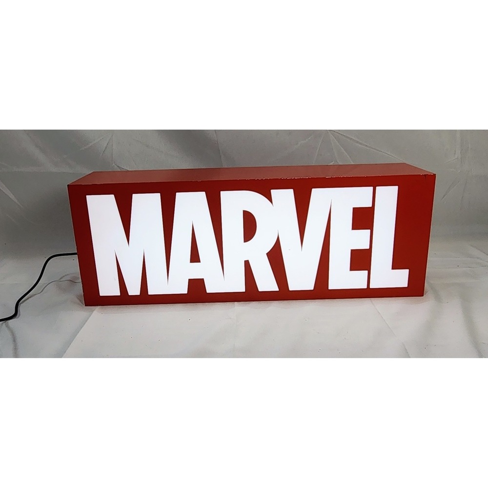 Marvel Red White Lighted Sign Plastic Metal MPN 16351 5V Collectible Display